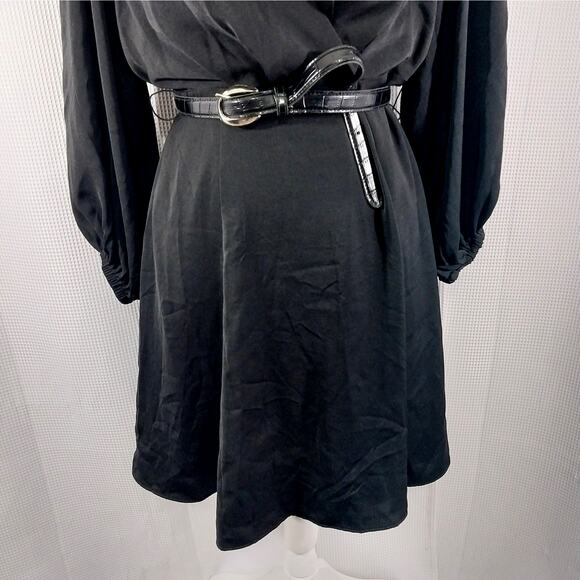 NWT@$120! BANANA REPUBLIC! LUXE BLACK POUF SLEEVE, BELTED WAIST DRESS! SZ 6 - Picture 4 of 12